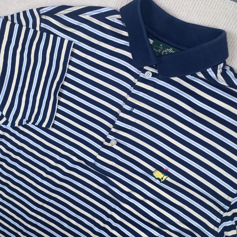 Amen Corner Polo‎ Shirt Mens Small S Navy Blue Striped Masters Golf Mercerized